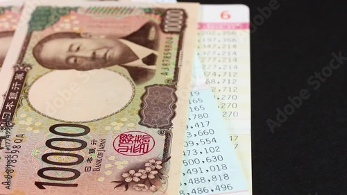 一万円札と通帳　回転