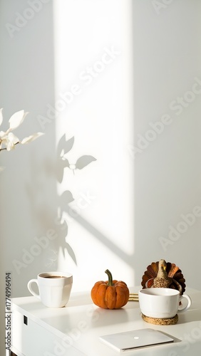 Festive Fall Harvest A Cozy Thanksgiving Celebration with a Touch of Whimsy, Featuring a Pumpkin and a Turkey Decoration, Perfect for a Day Meme and Turkey Funny Moments