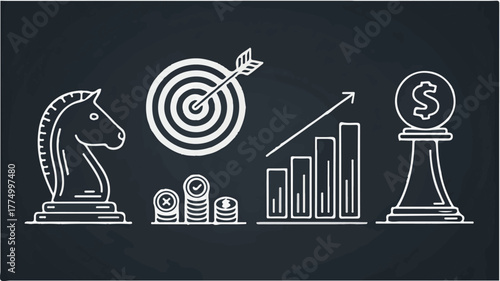 Chess strategy and business growth concepts on a chalkboard