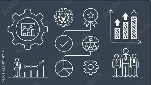 Business growth and strategy icons and illustrations set