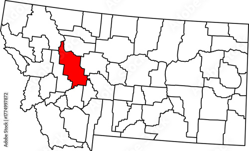 Map of Montana highlighting Lewis and Clark County in Red. Perfect for projects on Helena state capital, historic gold rush, Missouri River headwaters, and exploration.