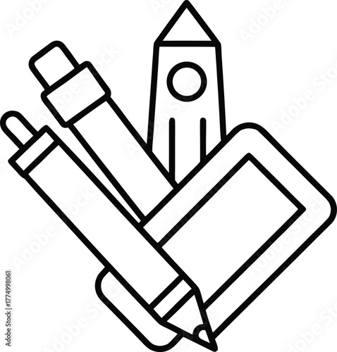 Doodle Stationery Tools Line Art Transparent Background