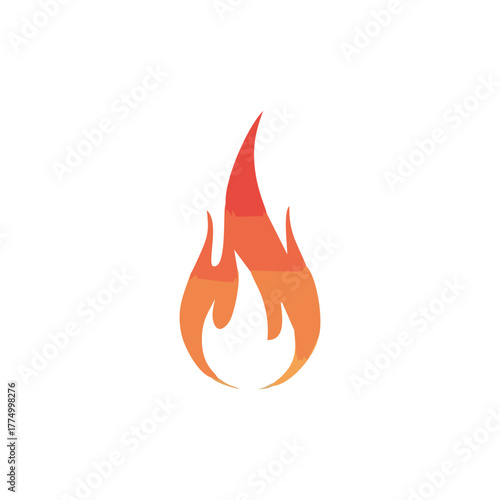 Stylized flame illustration with orange and red gradient on white background.