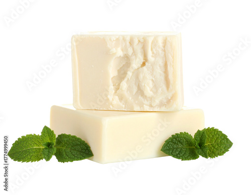 Goat Milk Soap Bar Isolated on White with Herbs