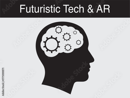 futuristic AR brain gears thinking tech Vector illustration