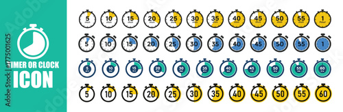 Timer and Clock Icon Set. Stopwatch Timer Icons Set, Countdown and Time Management Concept. Vector Illustration eps 10