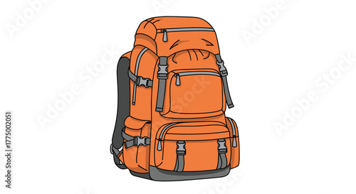 A vibrant orange hiking backpack with multiple compartments and straps, ready for adventure and outdoor travel.