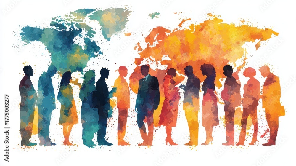Naklejka premium International relations concept illustration flat design front view diplomacy theme water color Complementary Color Scheme. 