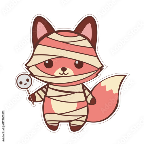 adorable fox mummy costume with lollipop sticker
