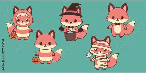 chibi fox cat mummy witch costume sticker set