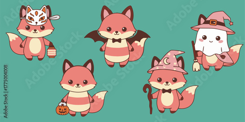 adorable fox cat vampire witch halloween sticker pack