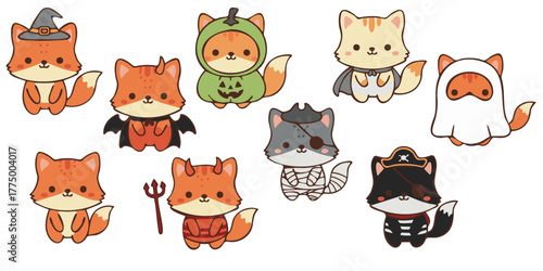 Cute Kawaii Cat Fox Halloween Costume Sticker Set
