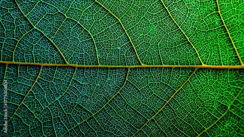 Close-Up of a Vibrant Green Leaf with Clear Texture and Hierarchical Vein Structure

