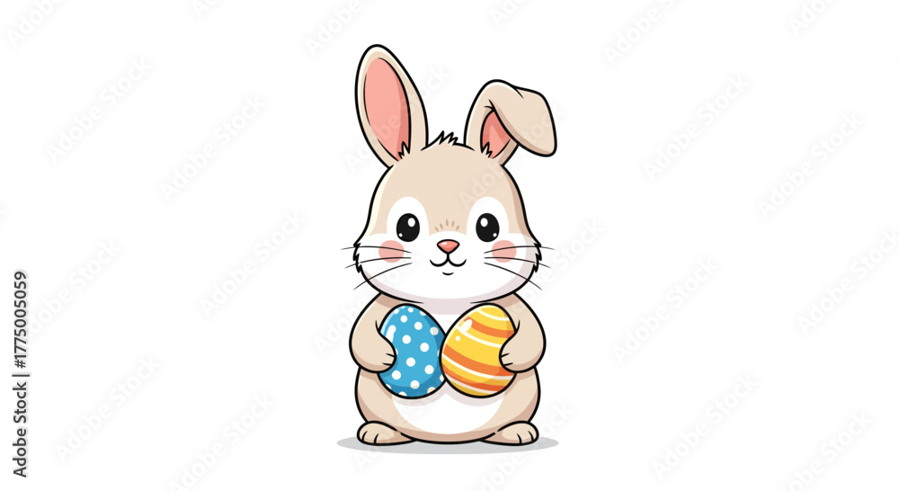 Obraz premium Adorable bunny illustration holding colorful easter eggs perfect for festive designs