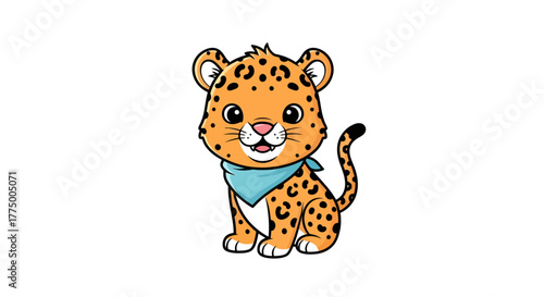 Adorable cartoon leopard cub wearing a bandana, a charming illustration for children's books and
