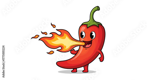 Animated red chili pepper with a fiery breath expressing intense spiciness and flavor experience