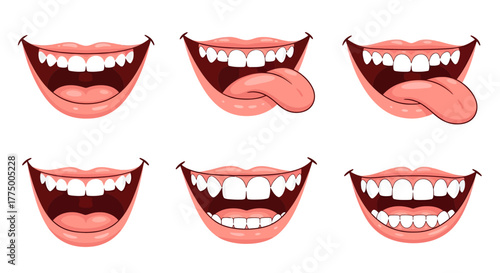 Animated oral expressions showcasing a range of emotional states and comedic cartoon design