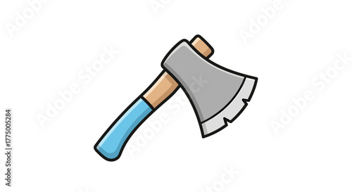 Cartoon axe with blue handle and light wood shaft in a cartoon style  isolated