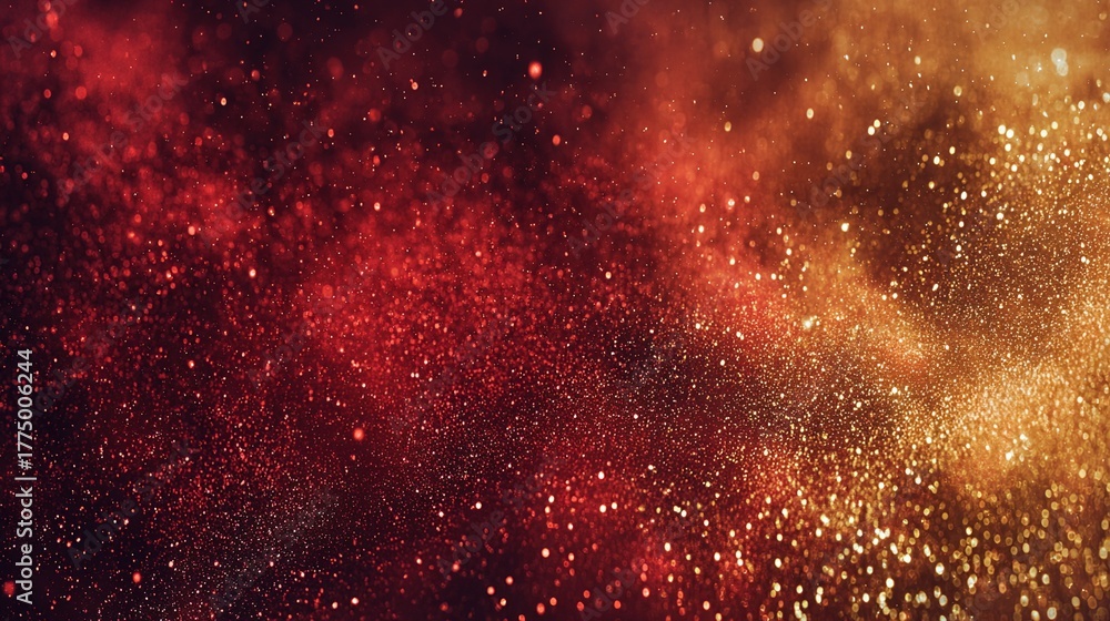 Naklejka premium Festive Abstract Background with Passionate Red and Dynamic Gold Glittering Particles 