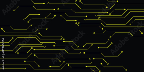 Black background in circuit technology with high-tech digital data connection system and computer electronics design. vector illustrator.