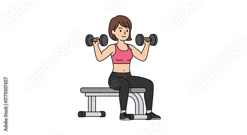 Seated dumbbell press exercise cartoon illustration representing fitness lifestyle