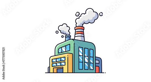 Stylized depiction of a factory emitting pollution, cartoon style for environmental concerns or