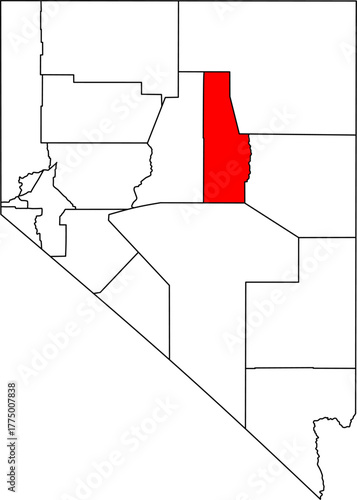 Map of Nevada highlighting Eureka County in Red. Perfect for projects on its major gold mining operations, vast Great Basin geography, and remote Central Nevada territory.