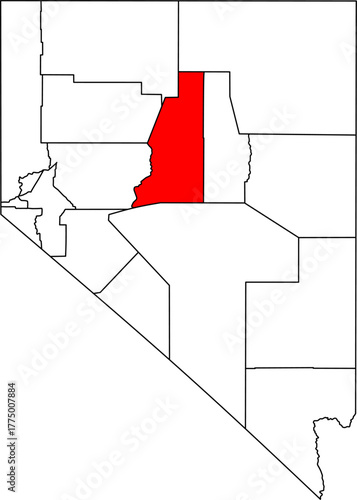 Map of Nevada highlighting Lander County in Red. Perfect for projects on its major gold mining operations, vast Great Basin territory, and remote Central Nevada geography.