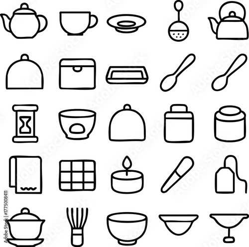 Collection of HandDrawn Tea Ceremony Utensils and Accessories.
