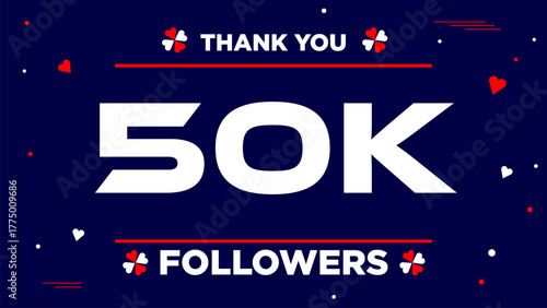 Thank you 50K followers, peoples online social group, happy banner celebrate. Vector illustration for Social Networks. Web user or blogger celebrates and tweets a large number of subscribers.