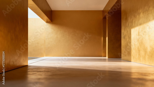 Geometric interior with warm amber and gold tones, clean lines. real-estate listings, architecture portfolios, designed for real-estate listing and luxury residence showcases.