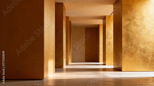 Geometric interior with warm amber and gold tones, clean lines. real-estate listings, architecture portfolios, designed for real-estate listing and luxury residence showcases.