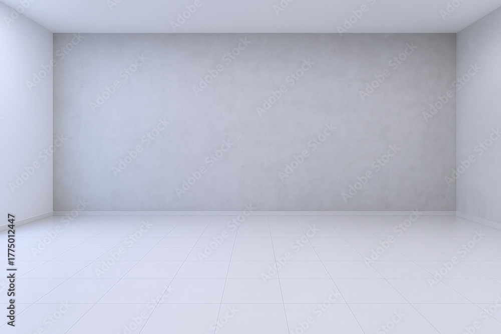 Fototapeta premium Empty White Room with Concrete Wall and Tiled Floor for Interior Design Mockups and Product Presentation