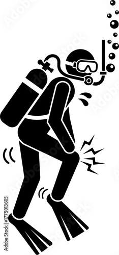 Scuba Diver with Decompression Sickness or Joint Pain Icon - Diving Injury Silhouette