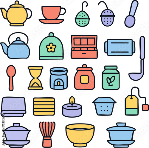 Colorful Tea Time Elements Collection.