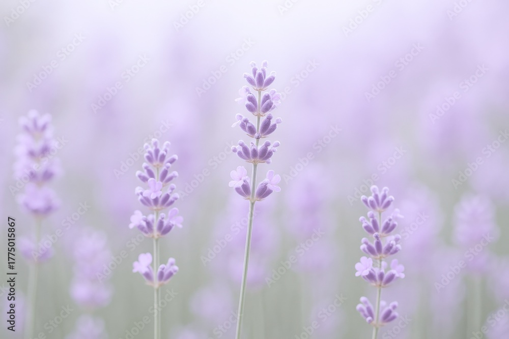 Naklejka premium Close-up of Lavender Flowers in a Field with a Soft, Dreamy, and Pastel Aesthetic
