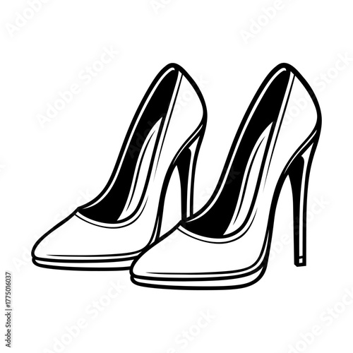 High Heels Shoes Vector Illustration – Elegant Women’s Fashion Footwear Design, Black and White Stylish Heels Art