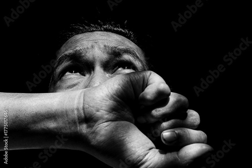 Person Covering Half Face with Arm Expression