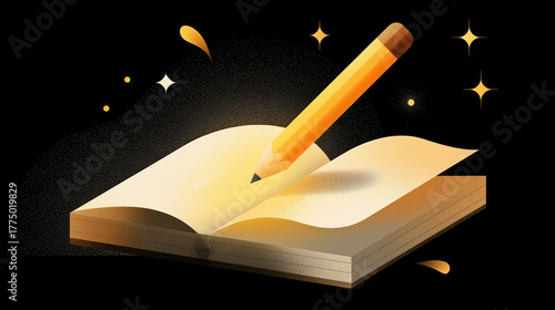 notebook and pencil, creativity and ideas, minimal illustration, study