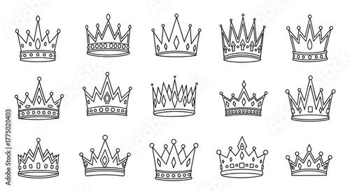 A collection of various outline crown designs, perfect for royalty-themed decorations or coloring activities.