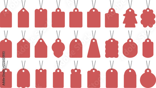 Set of red price tags and labels