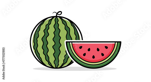 Vibrant Watermelon Delight: A Fresh and Juicy Fruit Illustration ready for summertime