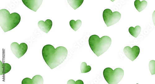 Watercolor green hearts seamless pattern for backgrounds and romantic concepts design and for