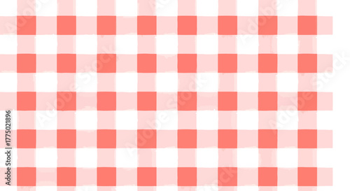 Watercolor gingham pattern in coral pink and white for tablecloth and fabrics design