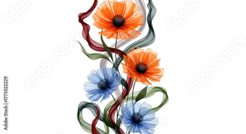 Sheer Ribbon Flower Border Design for Wedding Invitations Textile Print Elegant Decor