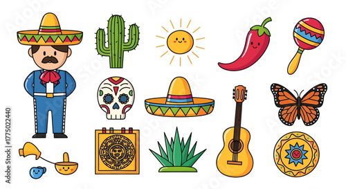 Vibrant cultural icons celebrating the spirited essence of Mexican traditions and festivities