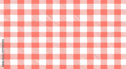 Vibrant coral and white gingham pattern background ideal for summer picnics and textiles design