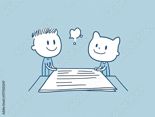 Boy with cat, reading, and teamwork.