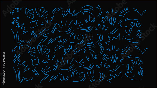 Photos Abstract dark blue and teal swirling organic lines on black background