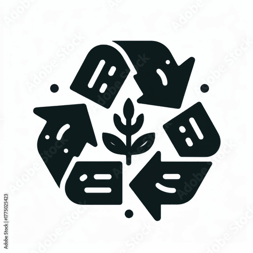Recycling symbol with a plant in the center representing environmental sustainability.